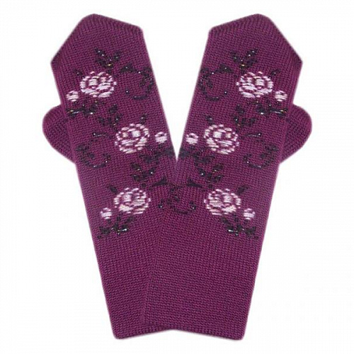Женские двойные варежки с ручной вышивкой (цветочный орнамент №23)