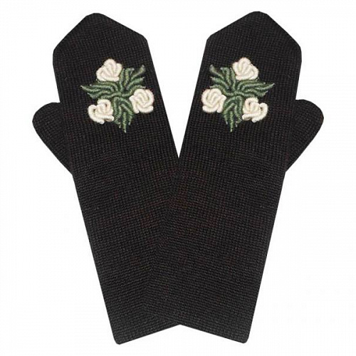 Женские двойные варежки с ручной вышивкой (цветочный орнамент №36)