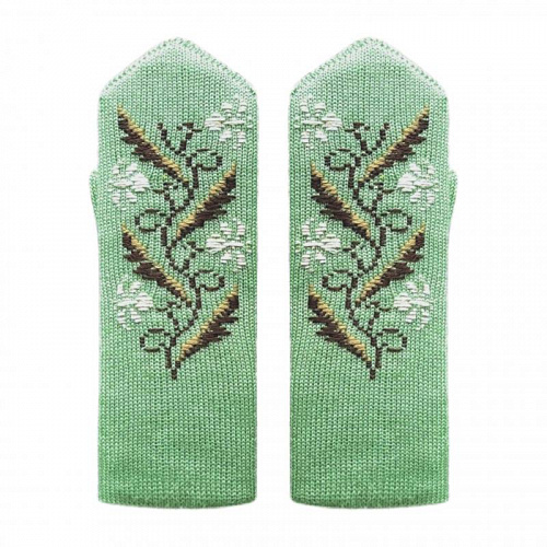 Женские двойные варежки с ручной вышивкой (цветочный орнамент №5)