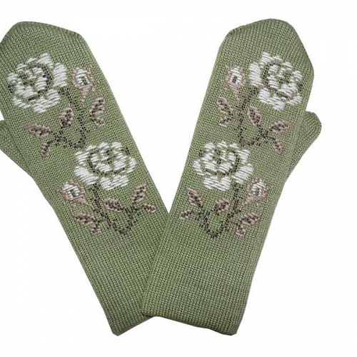 Женские двойные варежки с ручной вышивкой (цветочный орнамент №12)