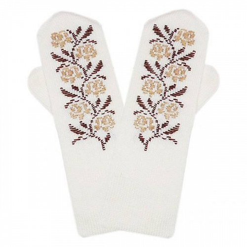 Женские двойные варежки с ручной вышивкой (цветочный орнамент №31.1)