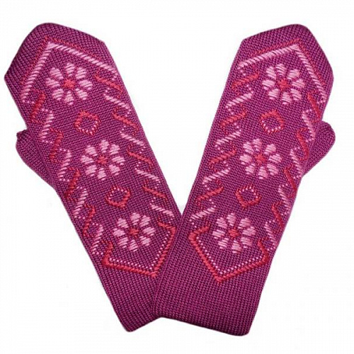 Женские двойные варежки с ручной вышивкой (цветочный орнамент №9)