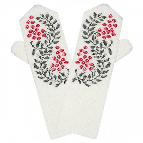 Женские двойные варежки с ручной вышивкой "Рябина" №2