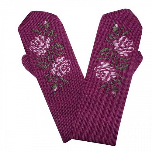 Женские двойные варежки с ручной вышивкой (цветочный орнамент №19)