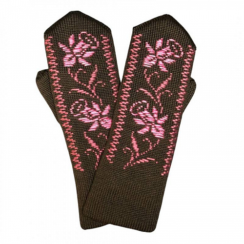 Женские двойные варежки с ручной вышивкой (цветочный орнамент №18)